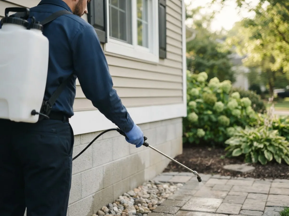 Pest control technician inspecting a home in Nemours, WV